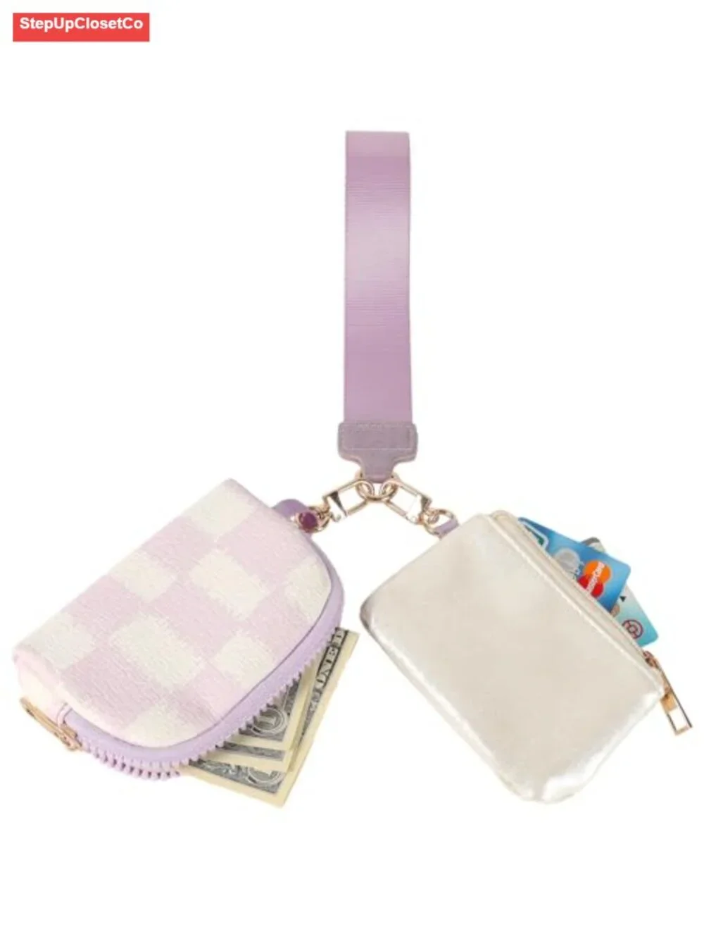 Mini Zip Around Wristlet Wallet - Faux Leather Keychain Coin Purse with